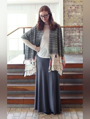 { Anthropologie } Angel Of The North Boho Fringe Shawl Wrap Ribbon Knitted